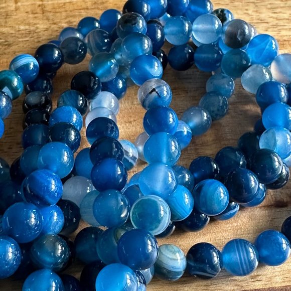 8mm Blue Banded Agate Bead Strands - Picture 3 of 5